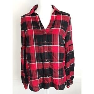 Jane and Delancey • Red Black Plaid Blouse